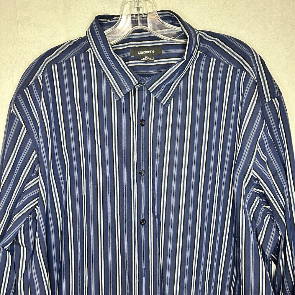 Claiborne Men's Button-Down Shirt Long Sleeve Blue Striped Size XXL - Picture 2 of 5